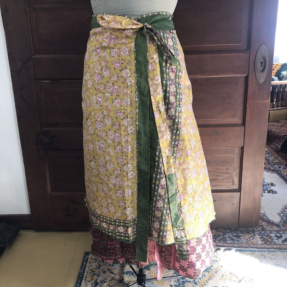 100% silk bohemian gypsy Renaissance wrap reversible skirt Size XL